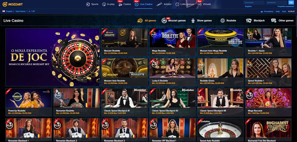 MozzartBet Live casino Screenshot